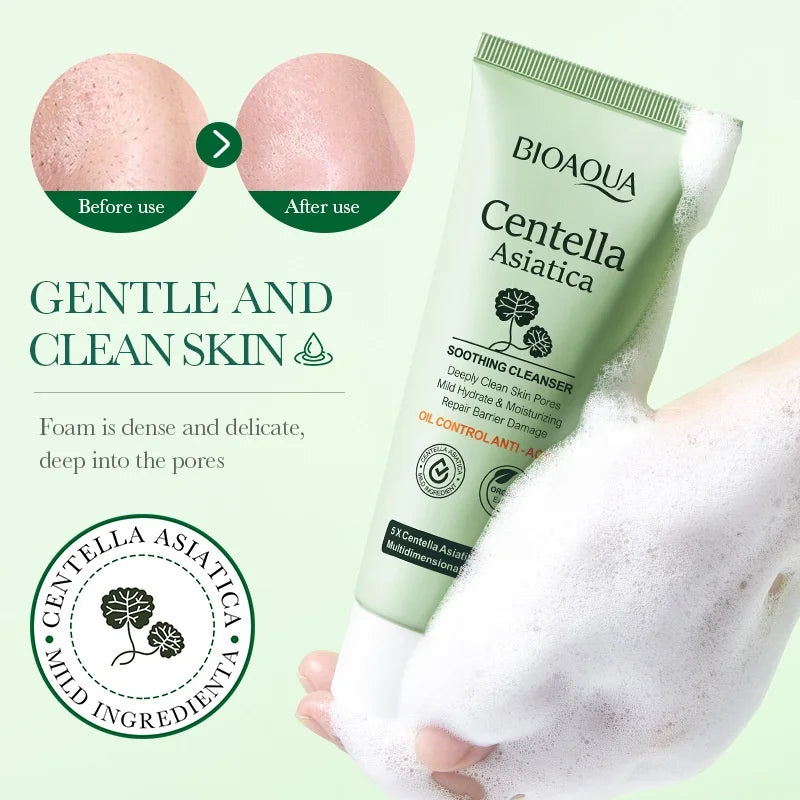 BIOAOUA Nourishing Centella Asiatica Facial Cleanser for Deep Pore Cleansing and Soothing Skin Care 100G